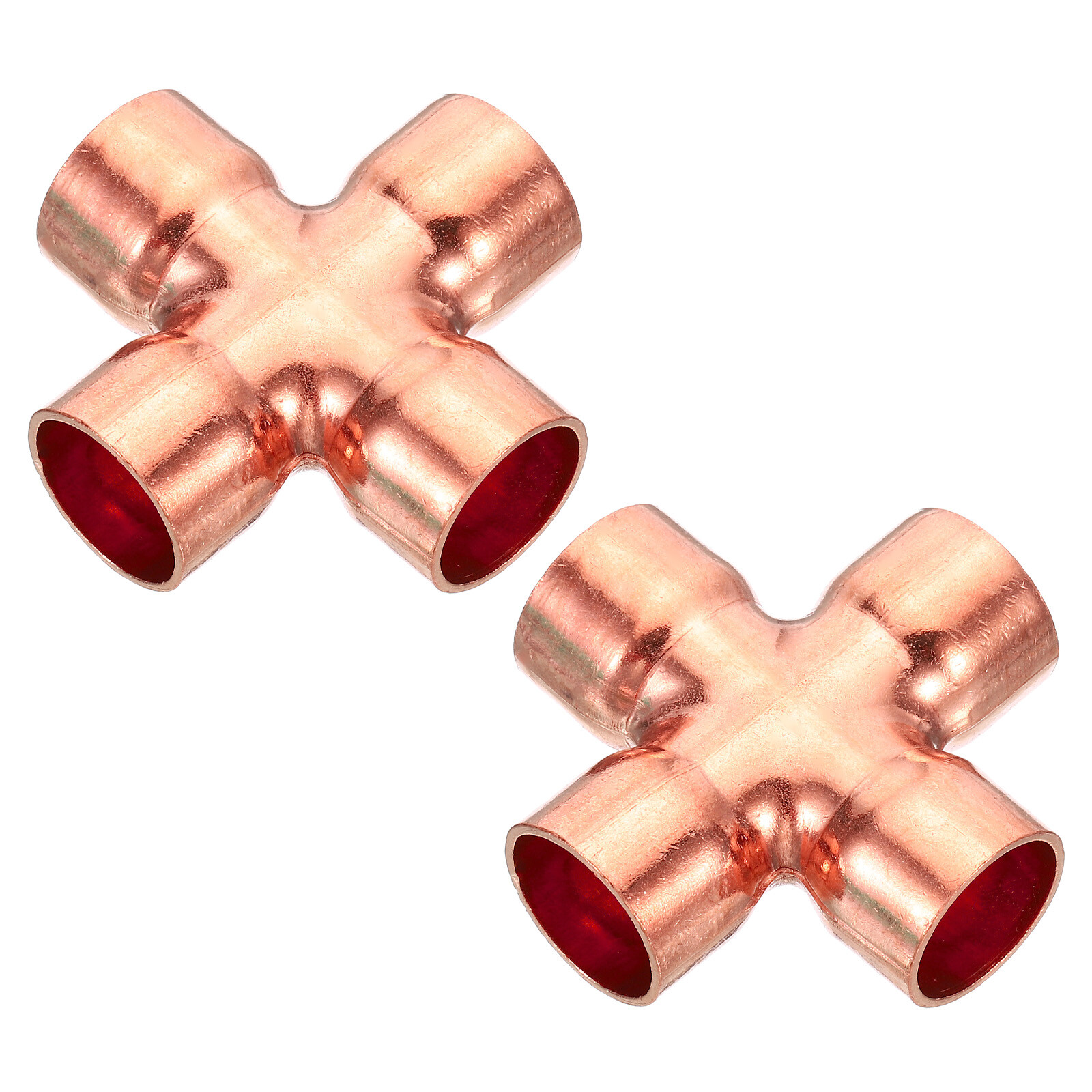 2pcs 5/8 Inch ID Copper Cross Pipe Fitting 4 Way Copper End Feed Equal Connector