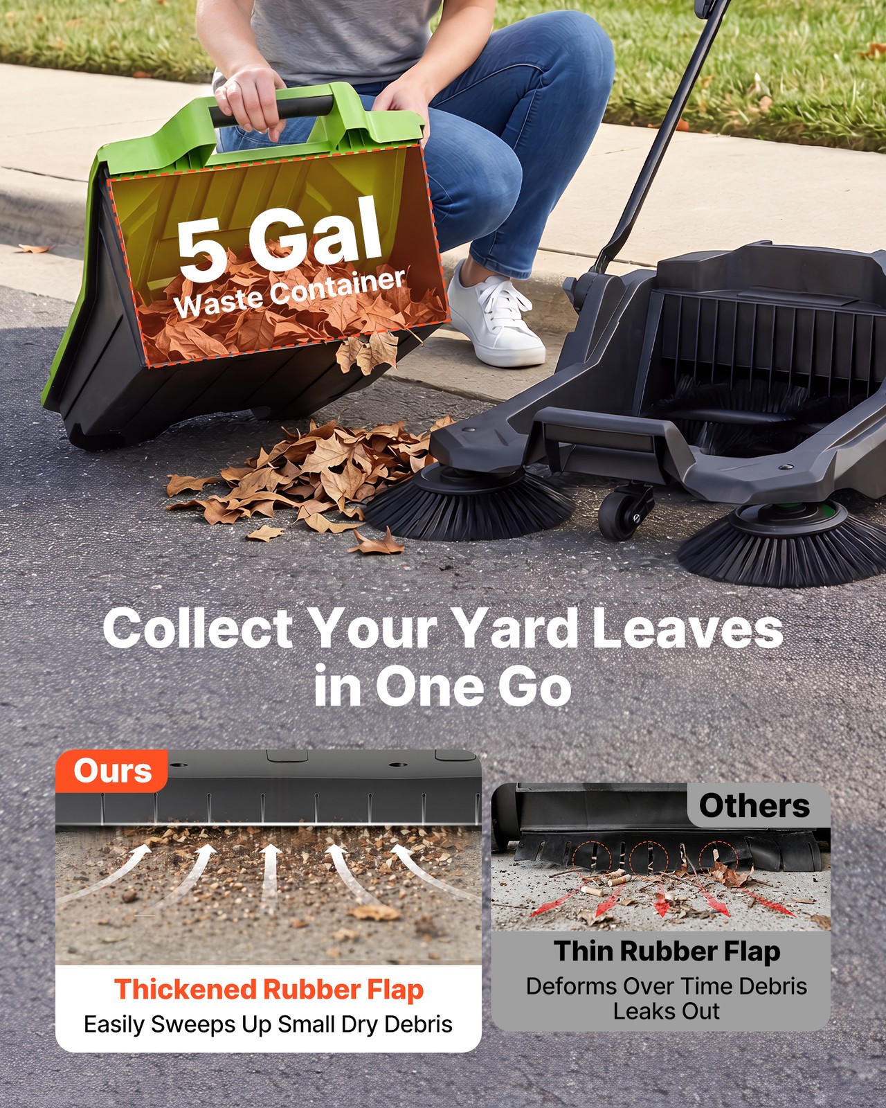VEVOR Walk-Behind Floor Sweeper Manual Hand Push Sweeper 25.6″ Sweeping Width