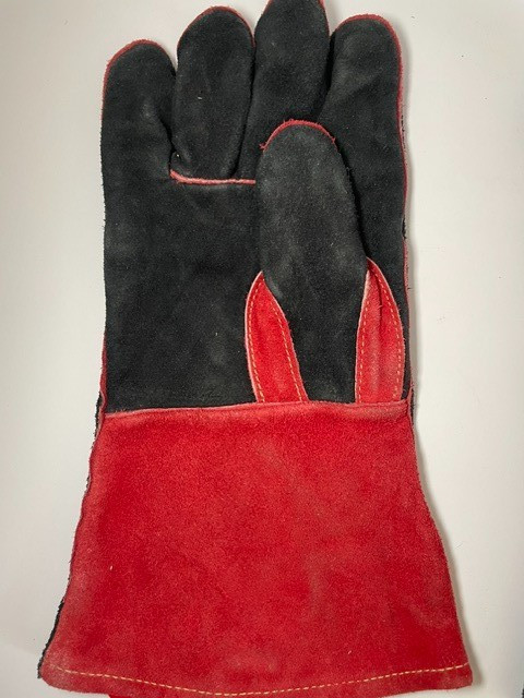 Lincoln Electric Red Line Welding Gloves Flame Graphic Black Leather Heavy Duty