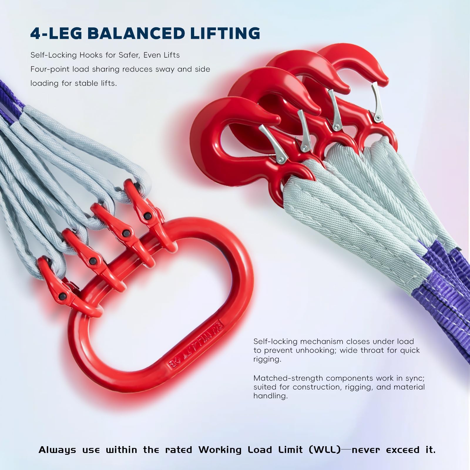 Kivomot 10ft (3m) Polyester Lifting Sling with G80 Hooks and 3 meters, Purple