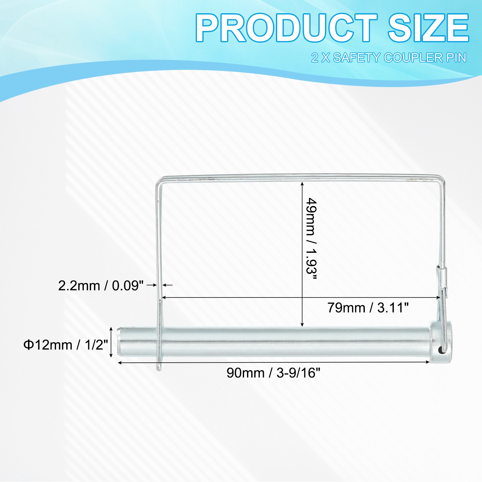 2Pcs 1/2″x3-9/16″ Square Trailer Coupler Pin Wire Lock Pin Shaft Locking Pins