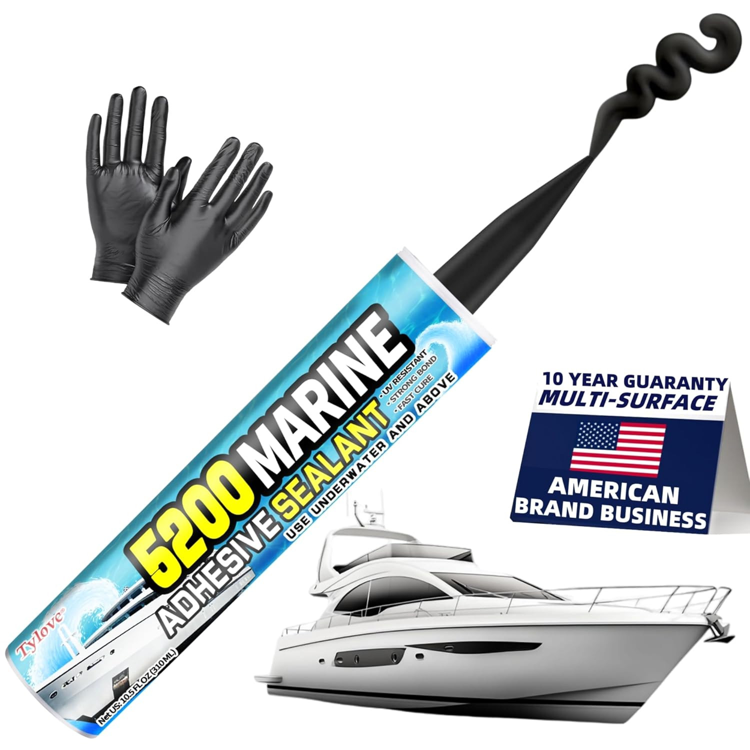 [Black] 5200 Marine Sealant for Boats & RVs-Fast-Cure (30 Mins), Waterproof, UV-