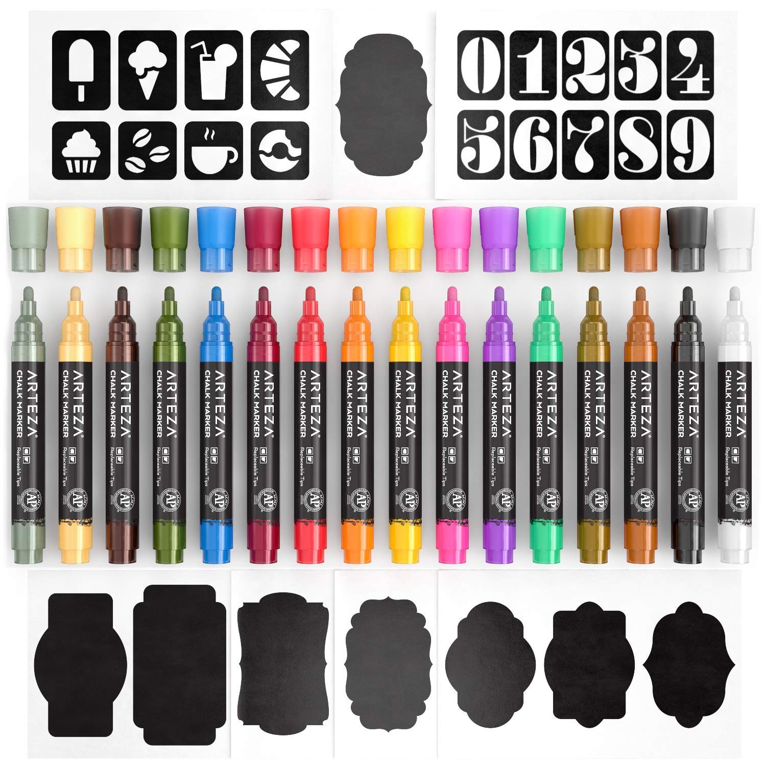 ARTEZA Pastel Liquid Chalk Markers, Set of 16, Tweezers, Office Product
