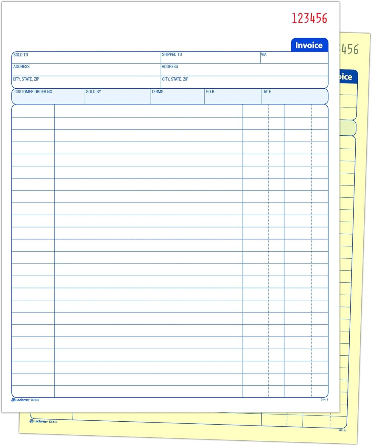 Invoice Book, 8-3/8 X 10-11/16 Inches, 2-Part, Carbonless, White/Canary, 50 Sets