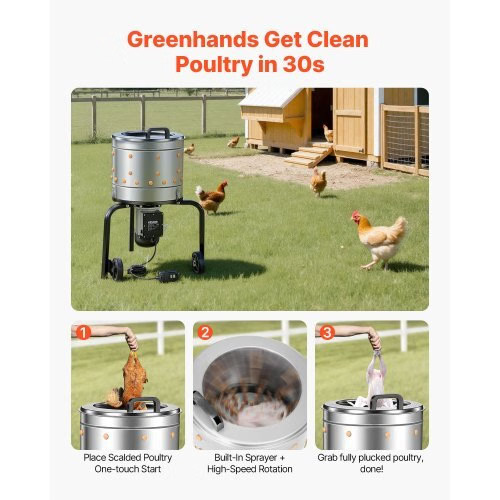 Chicken Plucker Machine, 15.7 in Drum, 550W & 275RPM Electric Chicken Plucking M