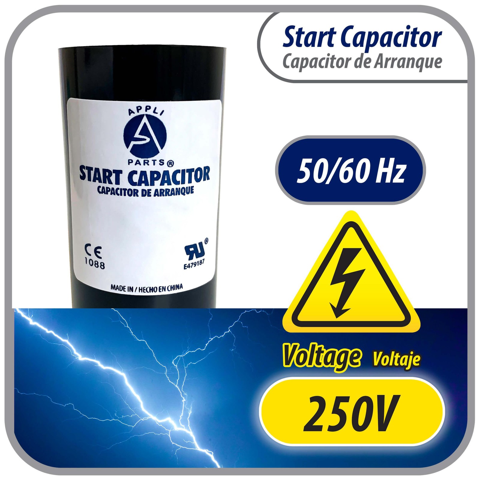 Appli Parts CON-230-250 Motor Start Capacitor 233-280 MFD uF, 250 VAC. Universal