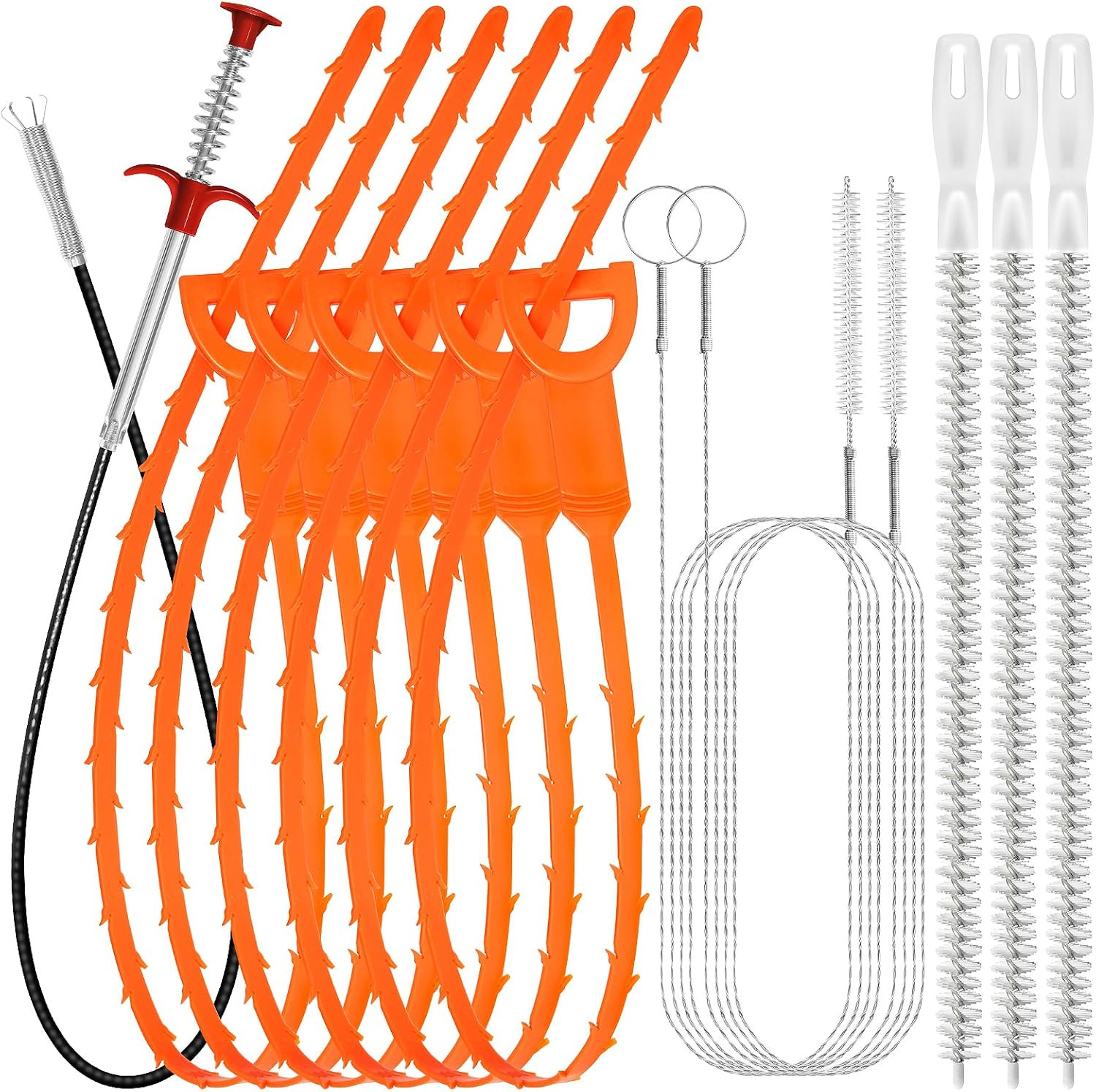 Drain Snake 12 Set: 25Inch Snake Drain Hair Removal Tool(1Pcs), 59Inch Cleaning