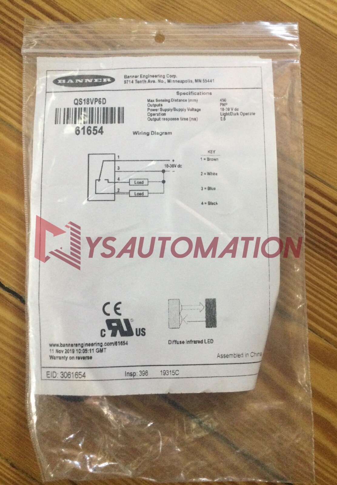 QS18VP6D Banner Engineering Diffuse-Mode Photoelectric Sensor