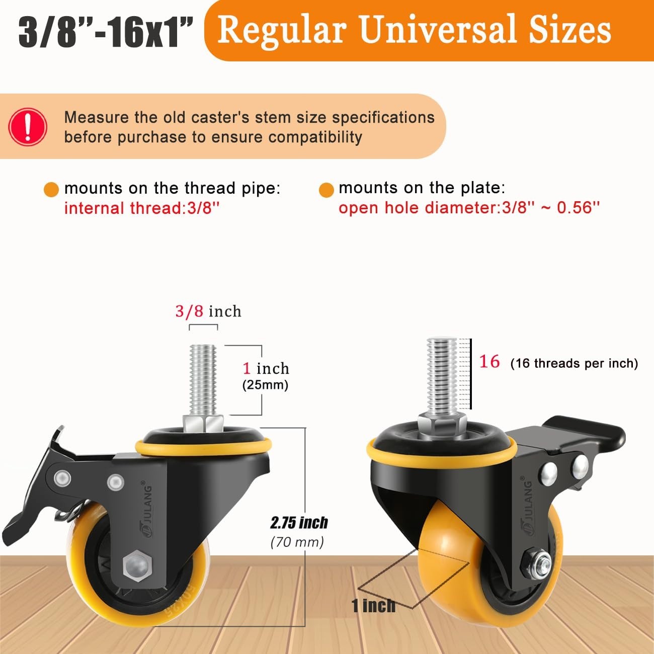 Heavy Duty 2 Inch Caster Wheels Set of 4 with Dual Locking Safety for Furniture