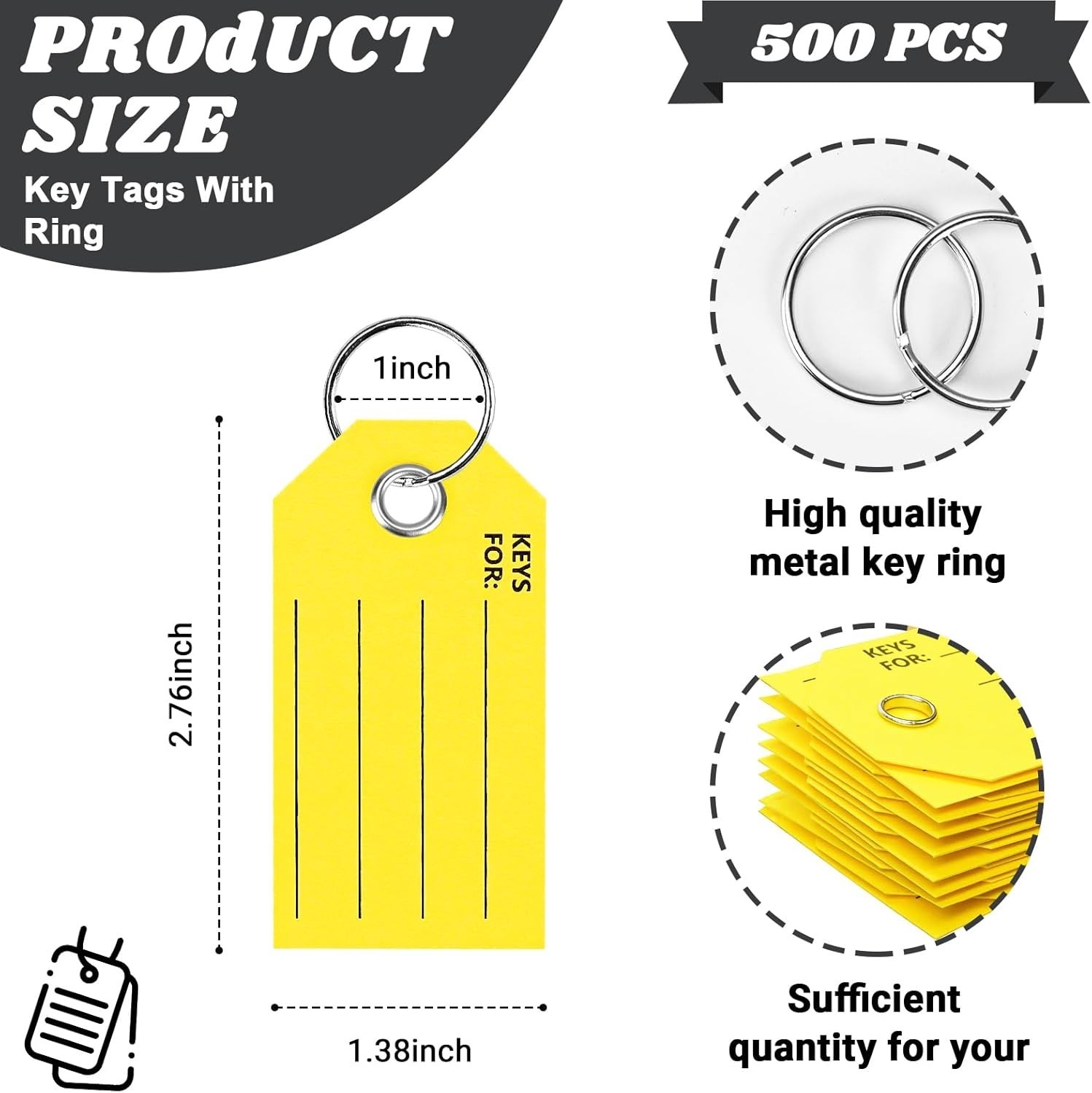 Yellow Key Tags with Labels and Rings: 1.38 X 2.76 Inches,