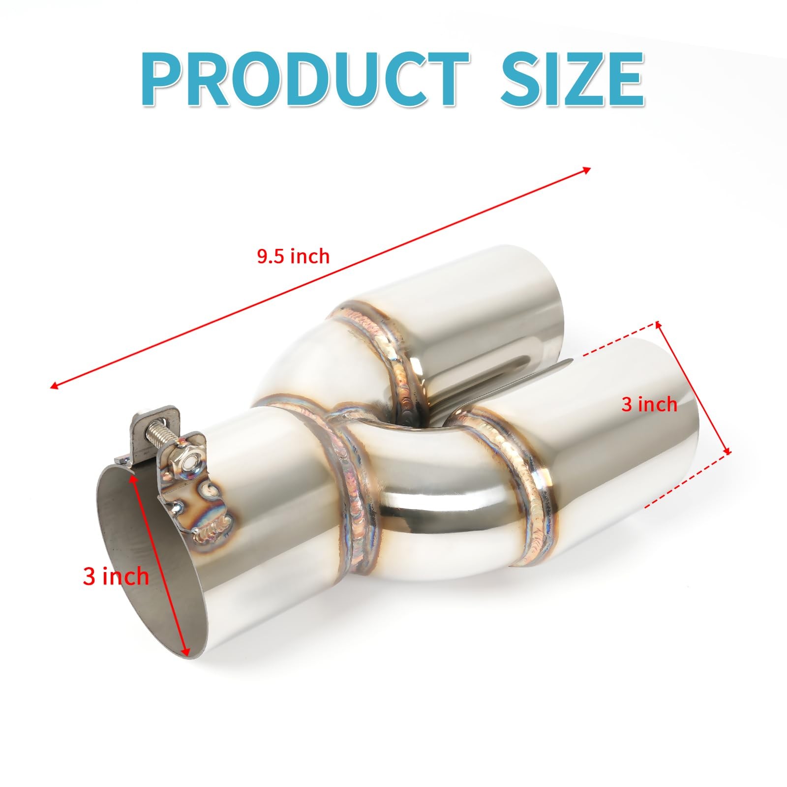 Polished Stainless Steel Dual Exhaust Tip 3″ Inlet 3″ Outlet 9.5″ Overall