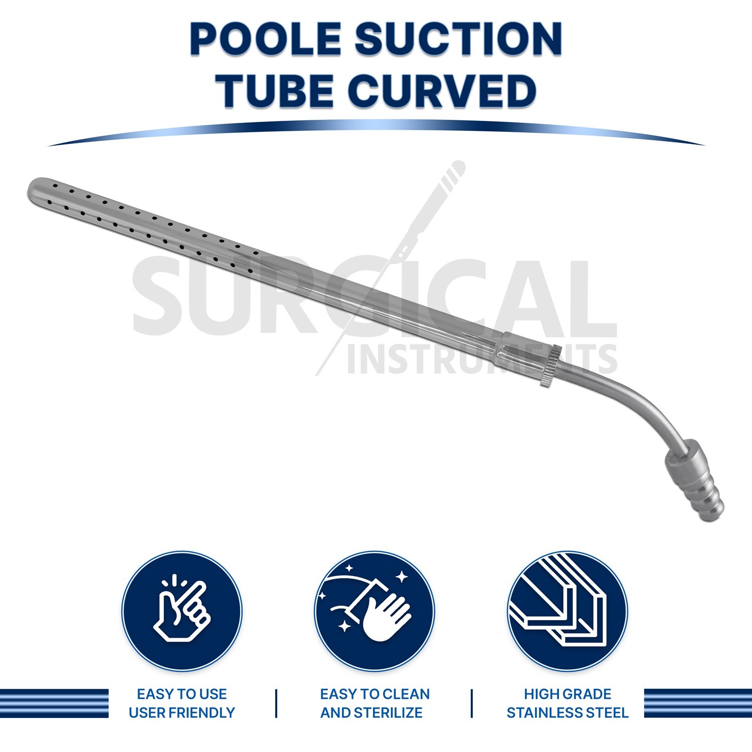 POOLE Suction Tube 30 French Curved Surgical Medical Instruments