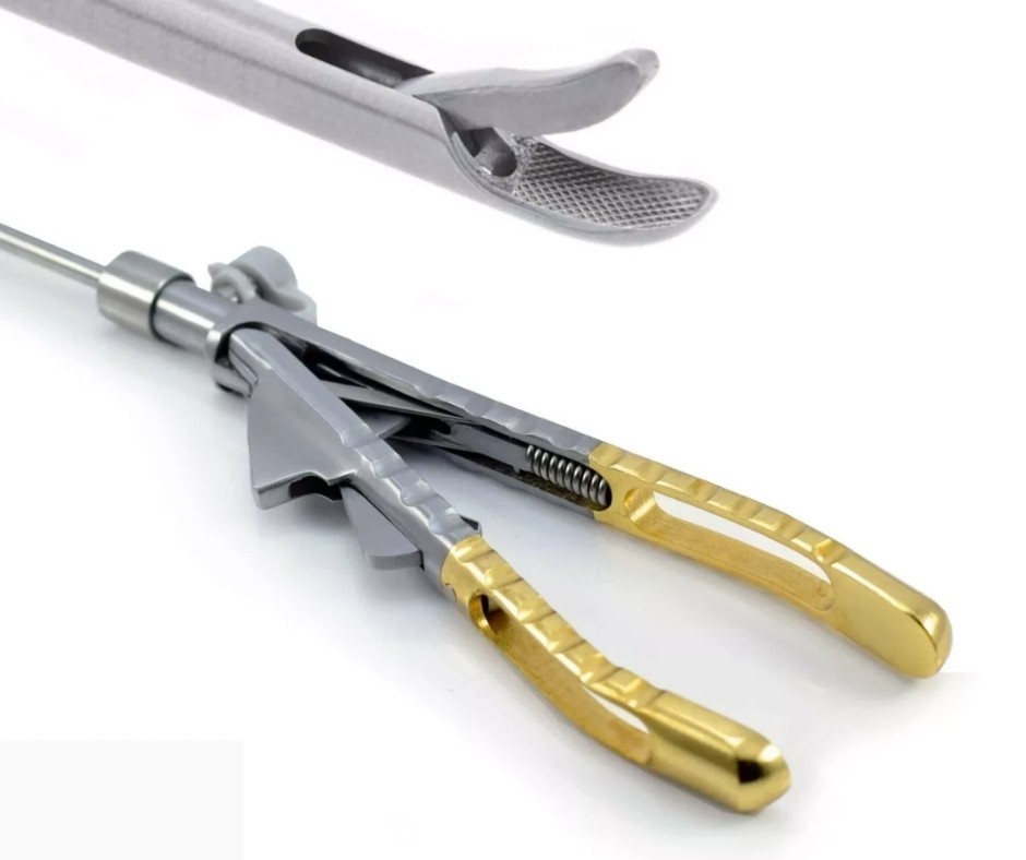 1PCS Laparoscopic Needle Holder Curved Jaw in Gold Handle 5mmx330mm Instruments