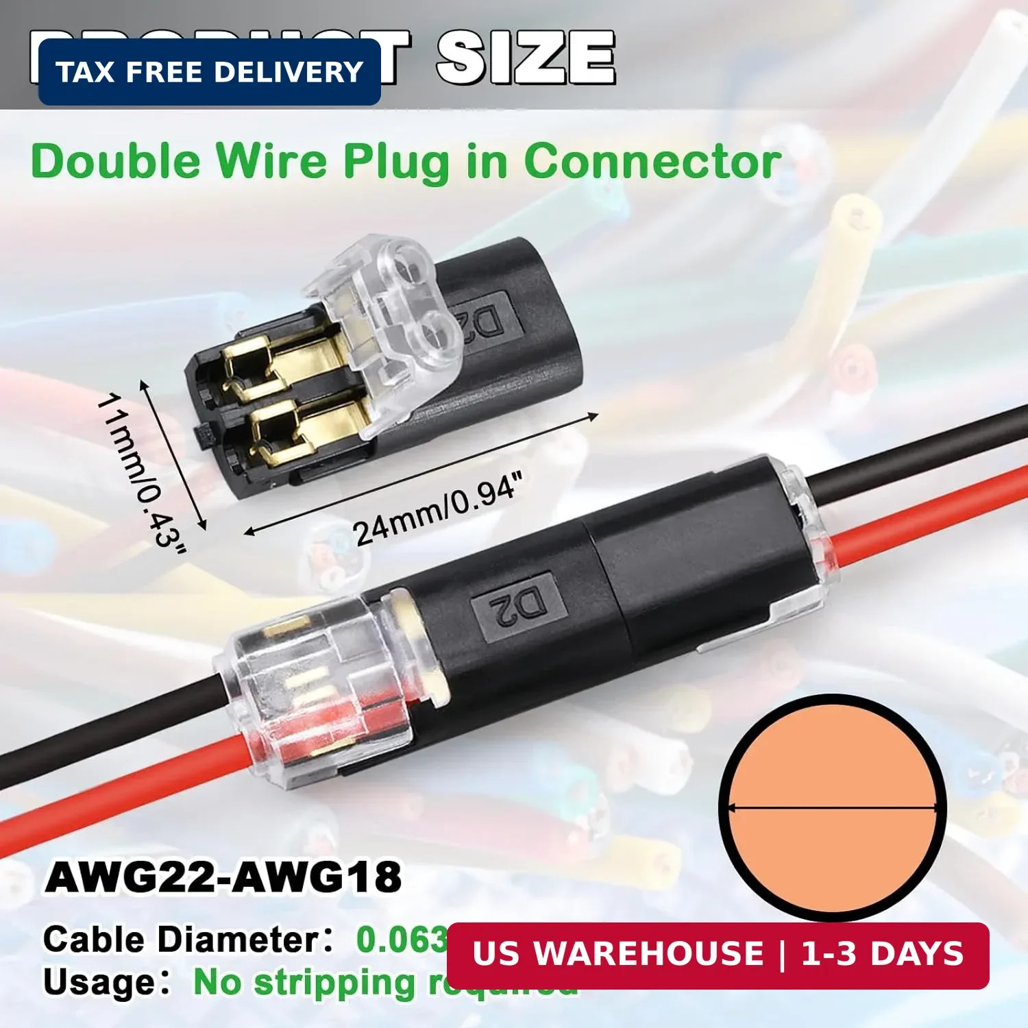 20Pcs Double Wire Plug in Connector, LED Light Strip Low Voltage Connectors 2 Pi