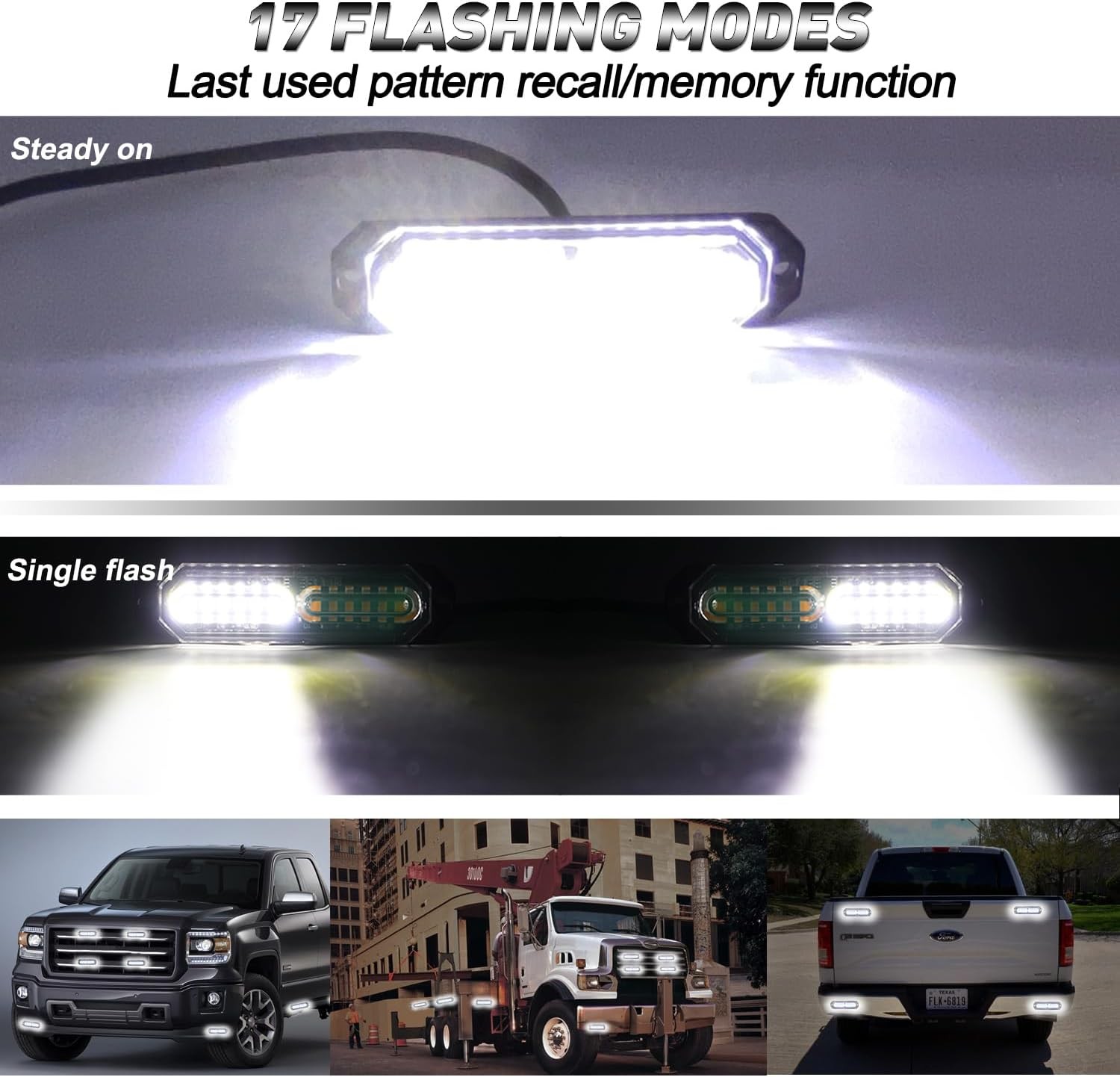 Ultra Slim White LED Emergency Warning Strobe Lights Surface Mount For Tow & Con