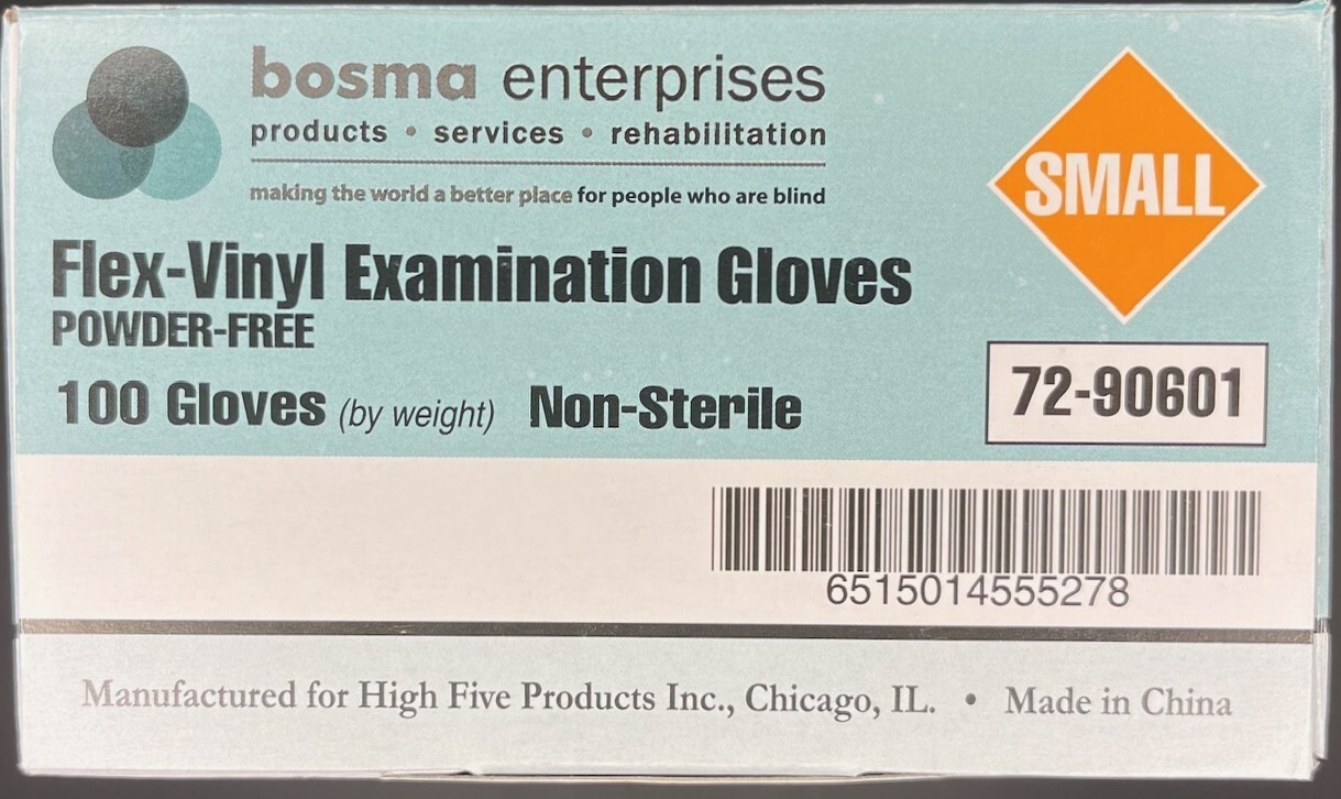 Medical Examination Gloves SMALL Flex-Vinyl Latex-Free Powder-Free BOSMA 100 Ct