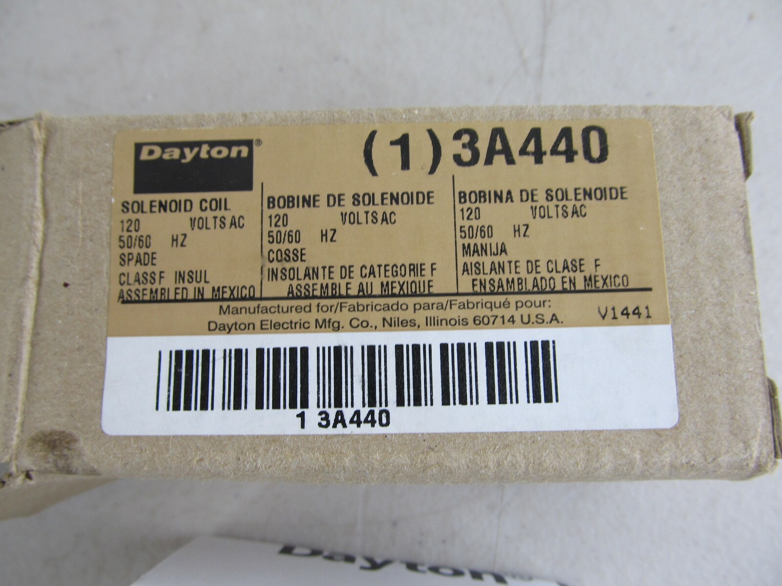 Dayton 3A440 Solenoid Coil 120 Volts AC 50/60Hz Spade Class F New in Box