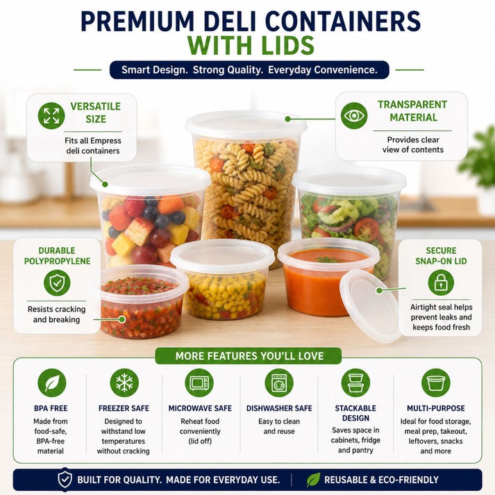 32 oz Heavy Duty Large Round Deli Food/Soup Plastic Containers w/ Lids BPA free