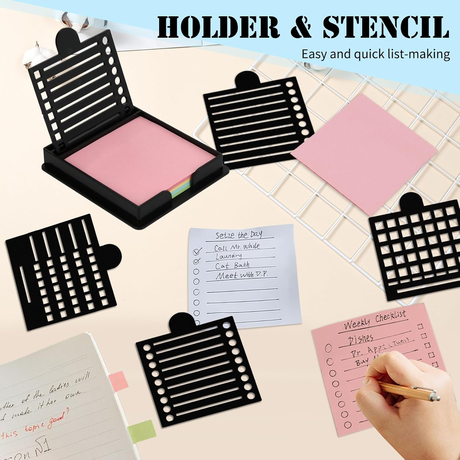 Sticky Note Stencil, Sticky Note Stencil and Holder, Post It Stencils, with Five