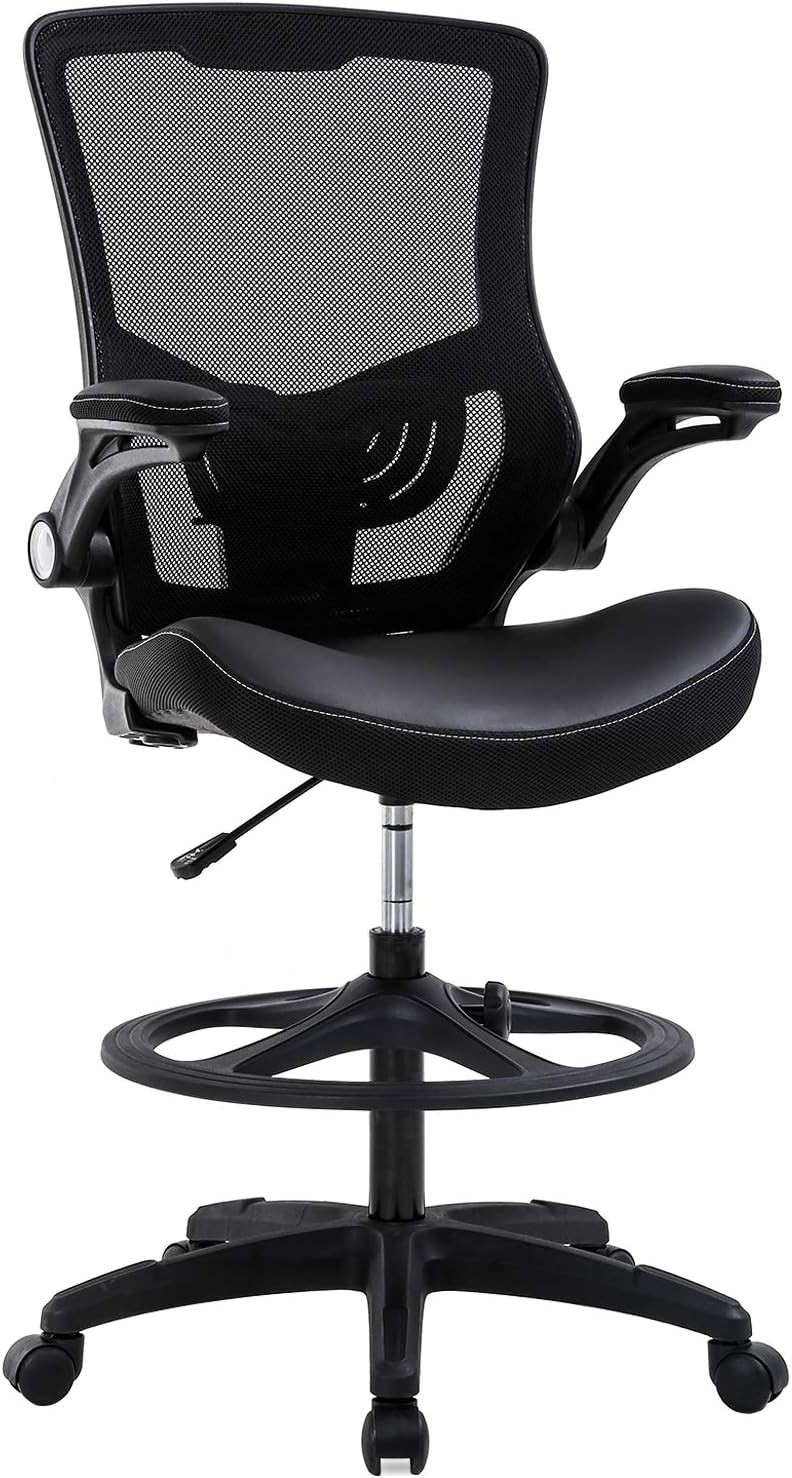 Tall Drafting Office Chair with Back Support & Foot Rest – Mesh and Faux Leather