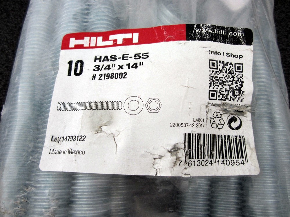 1 Bag of 10 NEW Hilti 3/4″ x 14 HAS-E-55 Anchor Rod & Nuts 2198002
