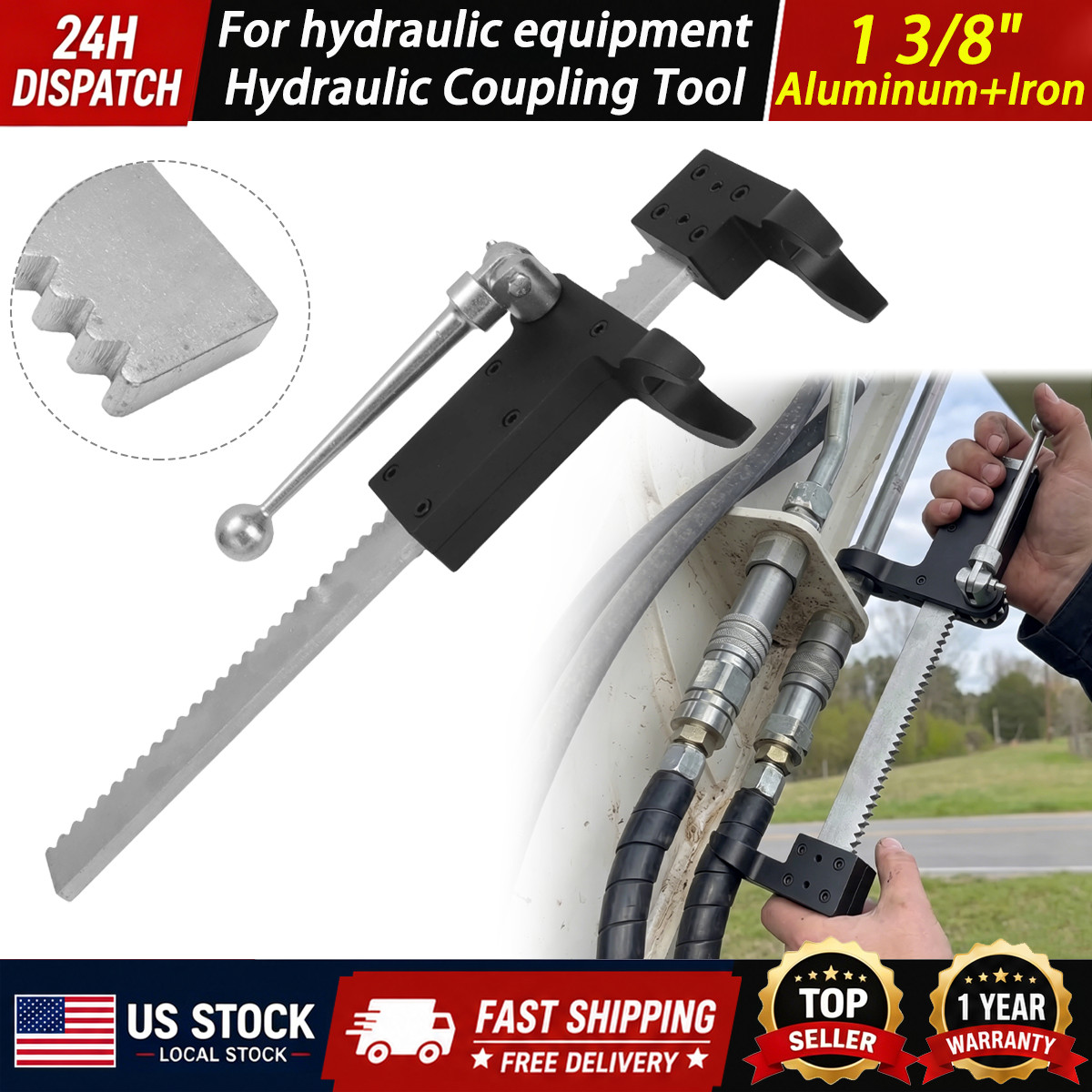 Hydraulic Coupling Tool 1 3/8″ Fork Spacing Quick Coupler Helper Install/Remover