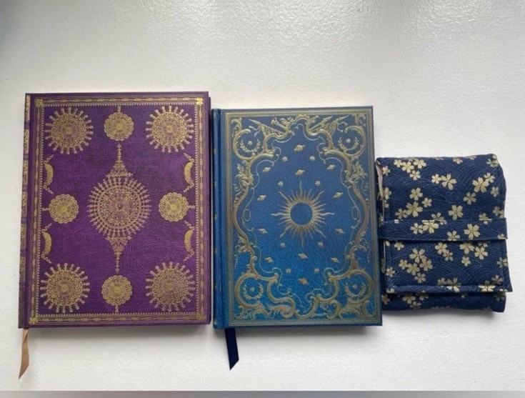 Gold print Fountain pen stationary bundle:2 notebooks and 1 pen pouch New