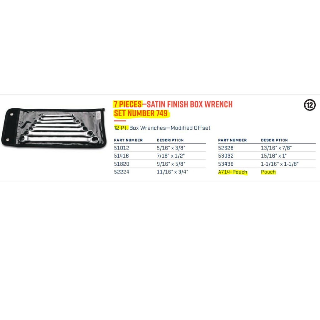 Wright Tool 749 Satin Finish Box End Wrench Set 7-Pieces SAE in Pouch