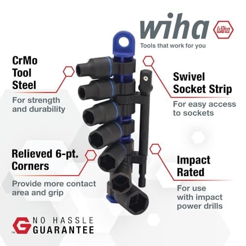 Wiha 72094 8-Piece 3/8″ Drive Metric Impact Socket Set
