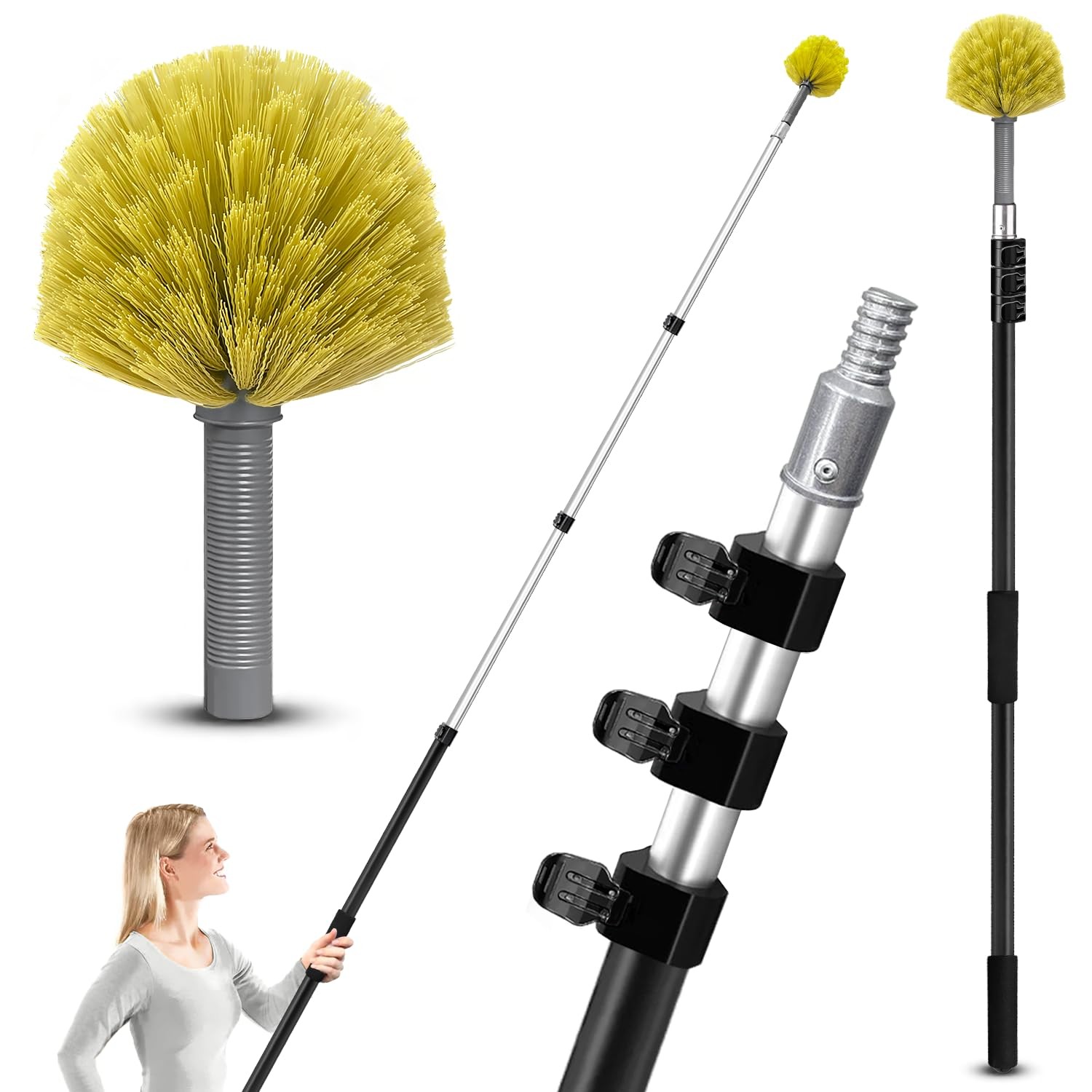 ARTIPOLY 4-12ft Cobweb Duster w/ 20ft Extension Pole, High Reach Feather Duster