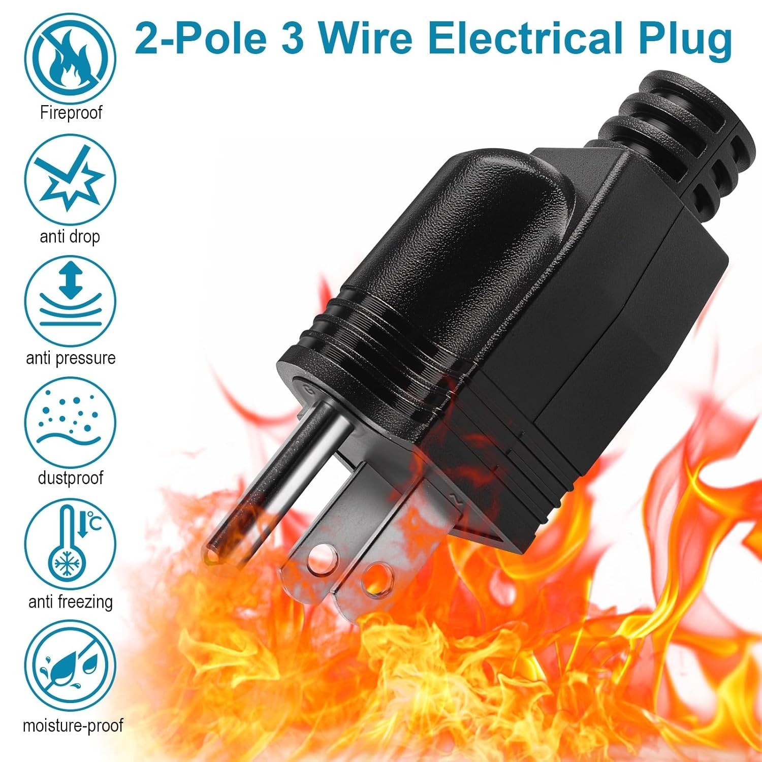 3PCS Electrical Replacement Plug 3 Prong Male Plug End Extension Cord Replacemen
