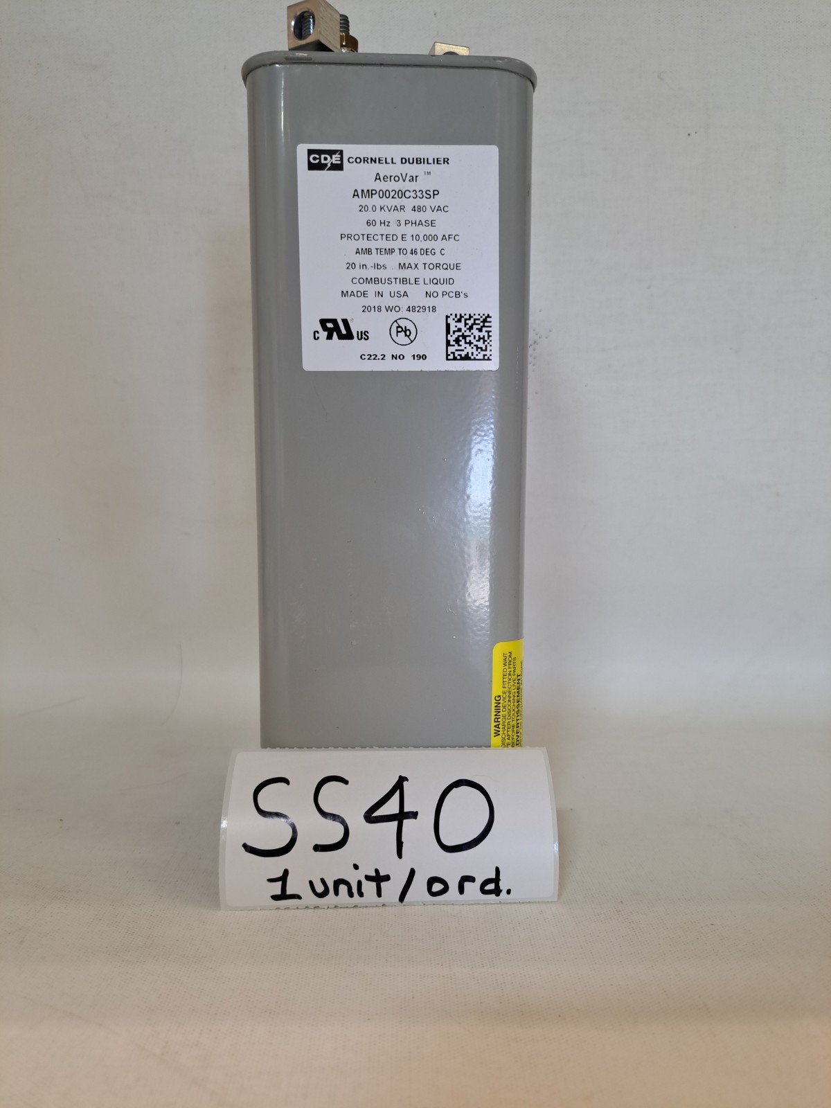 Cornell Dubilier AeroVar AMP0020C33SP 20 KVAR 480V 3 Phase Capacitor USED