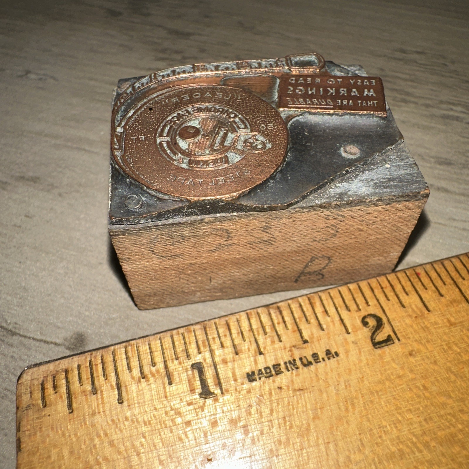 Printing Letterpress Print Block “ Lufkin Steel Tape Easy To Read Markings “