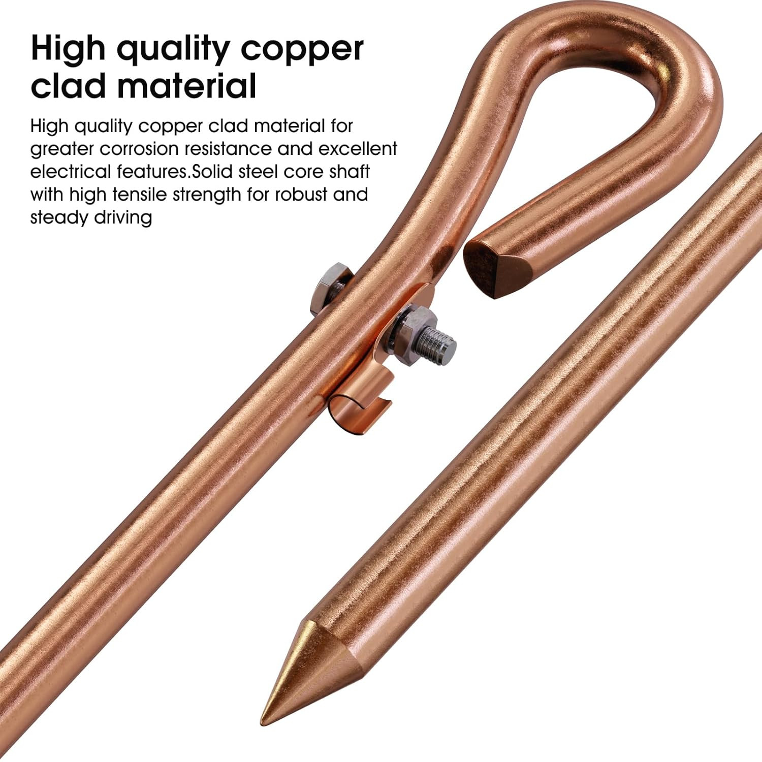 Portable Ground Rod – Copper Electrical Grounding Pin with Ground Wire Lug| Grea