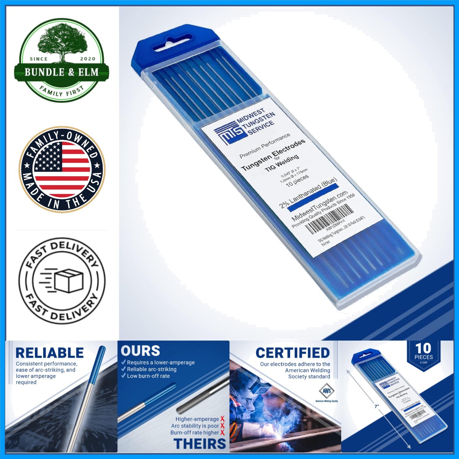 Versatile 0.040″ Tungsten Electrodes, 10-Pack for Aluminum and Steel Welding