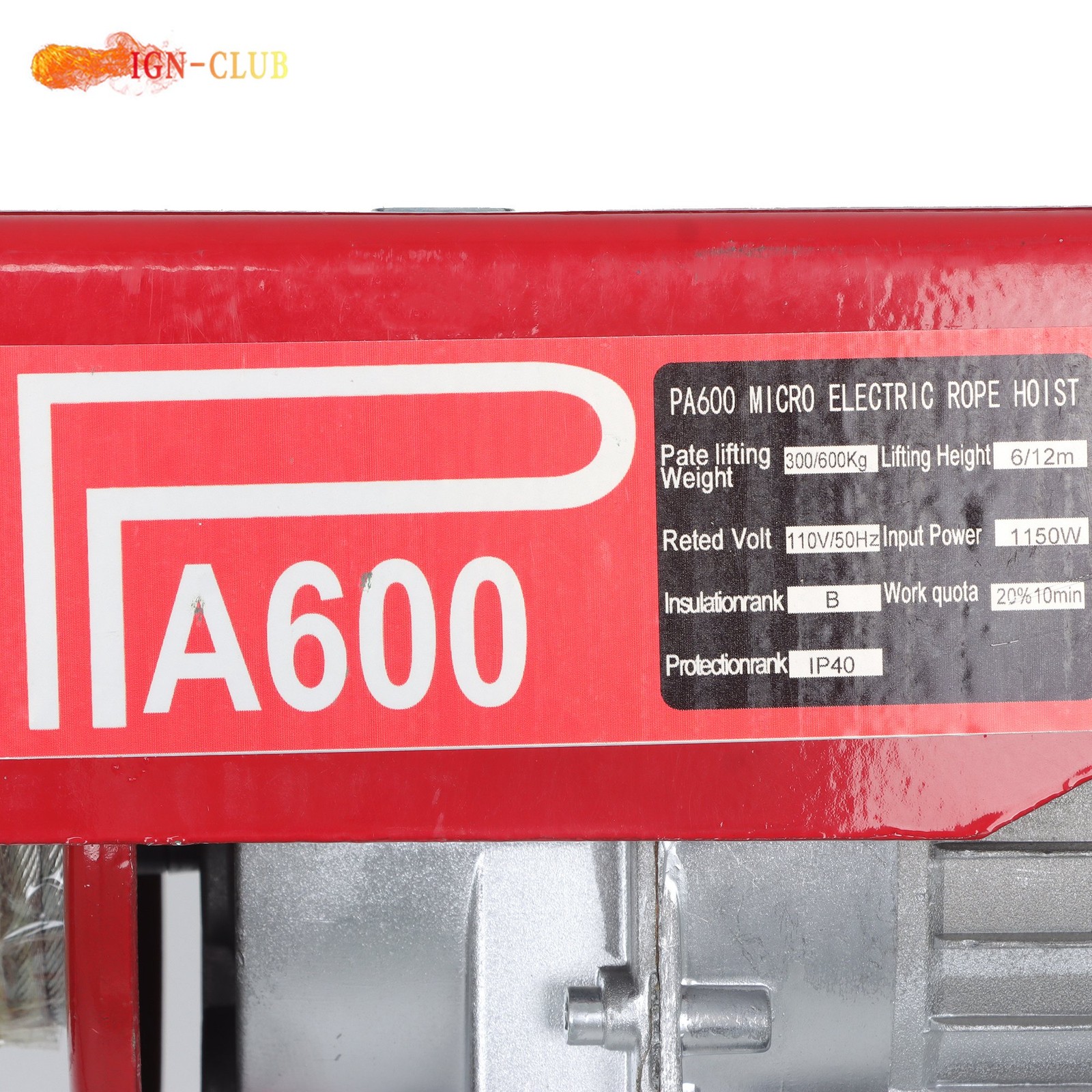 PA600 Mini Hoist 1320lbs/600kg – 4.2m Lift 1200W with Wired Remote Control