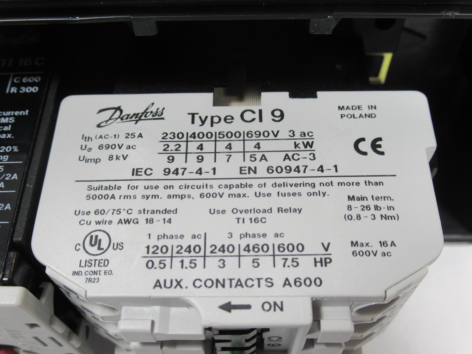 Danfoss DOL Starter CI 9 110V 50/60Hz 4.0-6.2A Start/Stop/Reset SHELF WEAR NOP