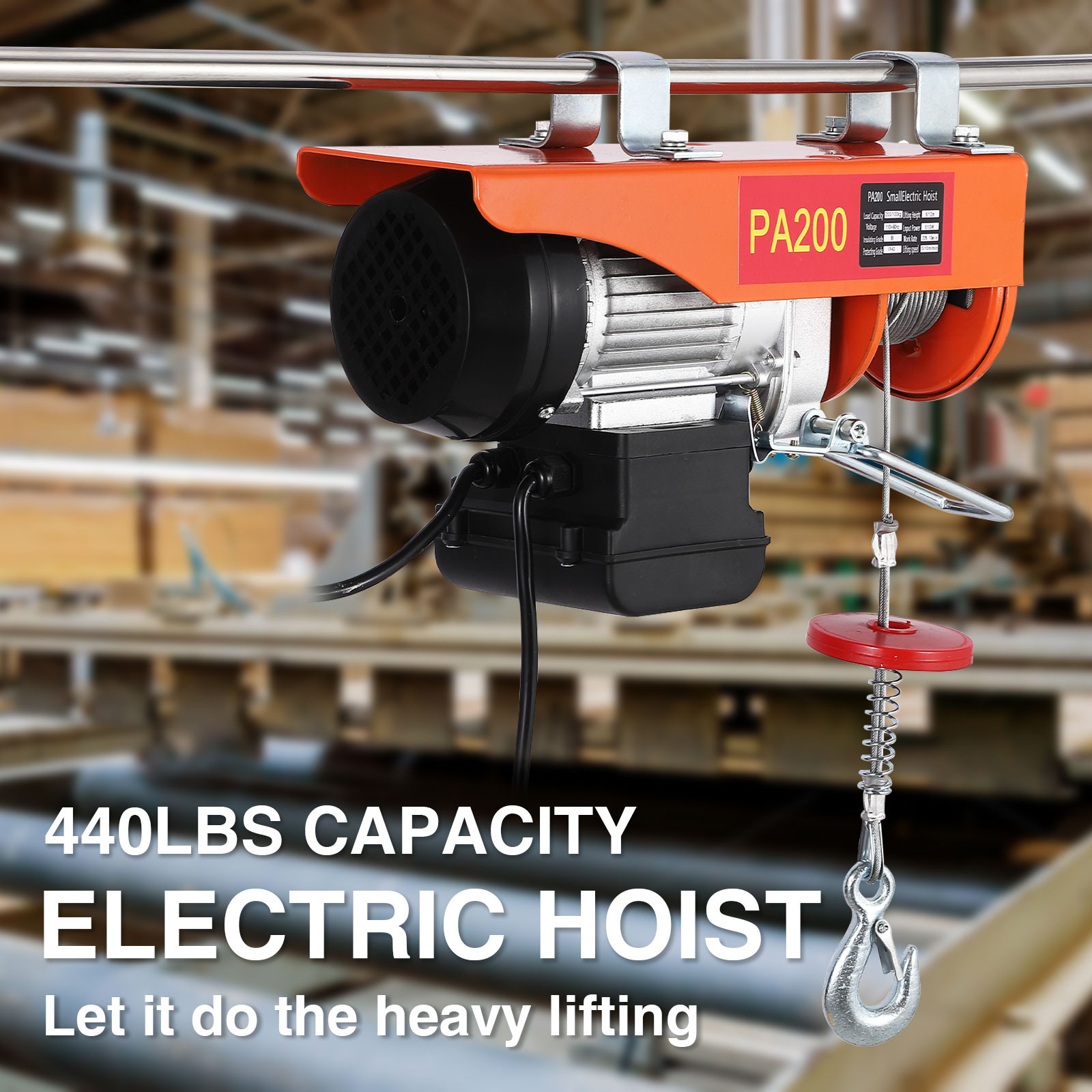 440LB 6.5FT Double Slings Engine Lift Electric Hoist Crane 460W 110V Wire Winch