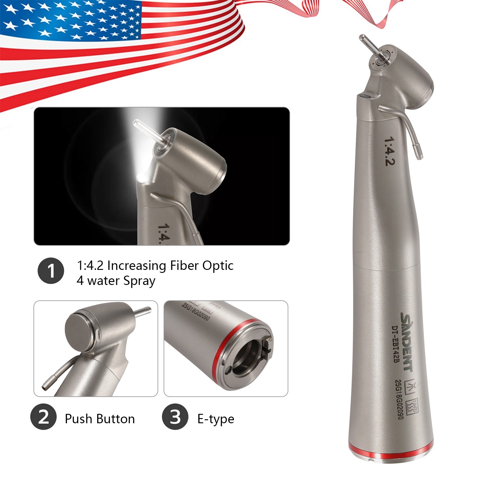 SANDENT Handpiece LED 1:4.2 Contra Angle 45° Surgical External Spray