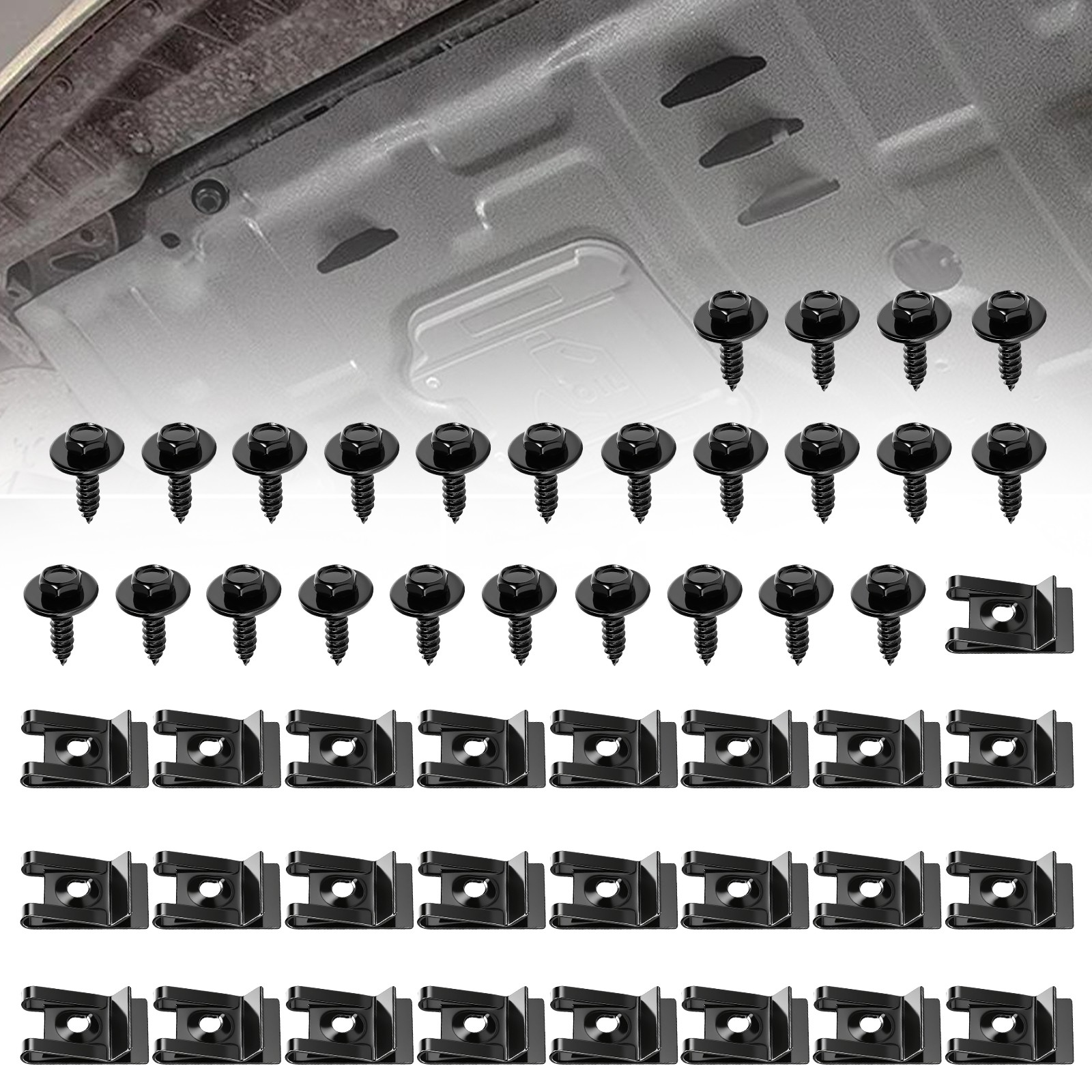 50PCS Universal M4.2 Fender Liner Screws U-Nut Clips Car Engine Splash Fasteners