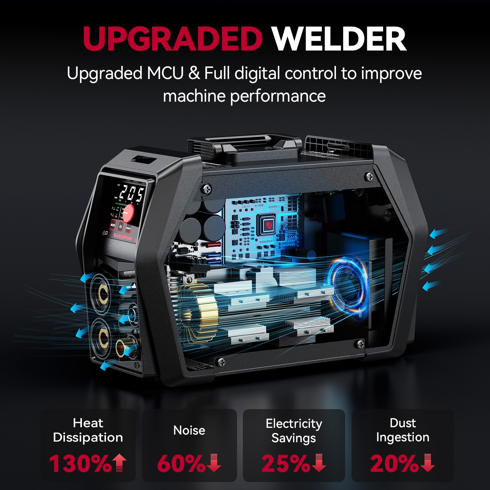 ARCCAPTAIN iControl TIG205 Pro 5 In 1 Cold Spot Stick/TIG Welder with Foot Pedal