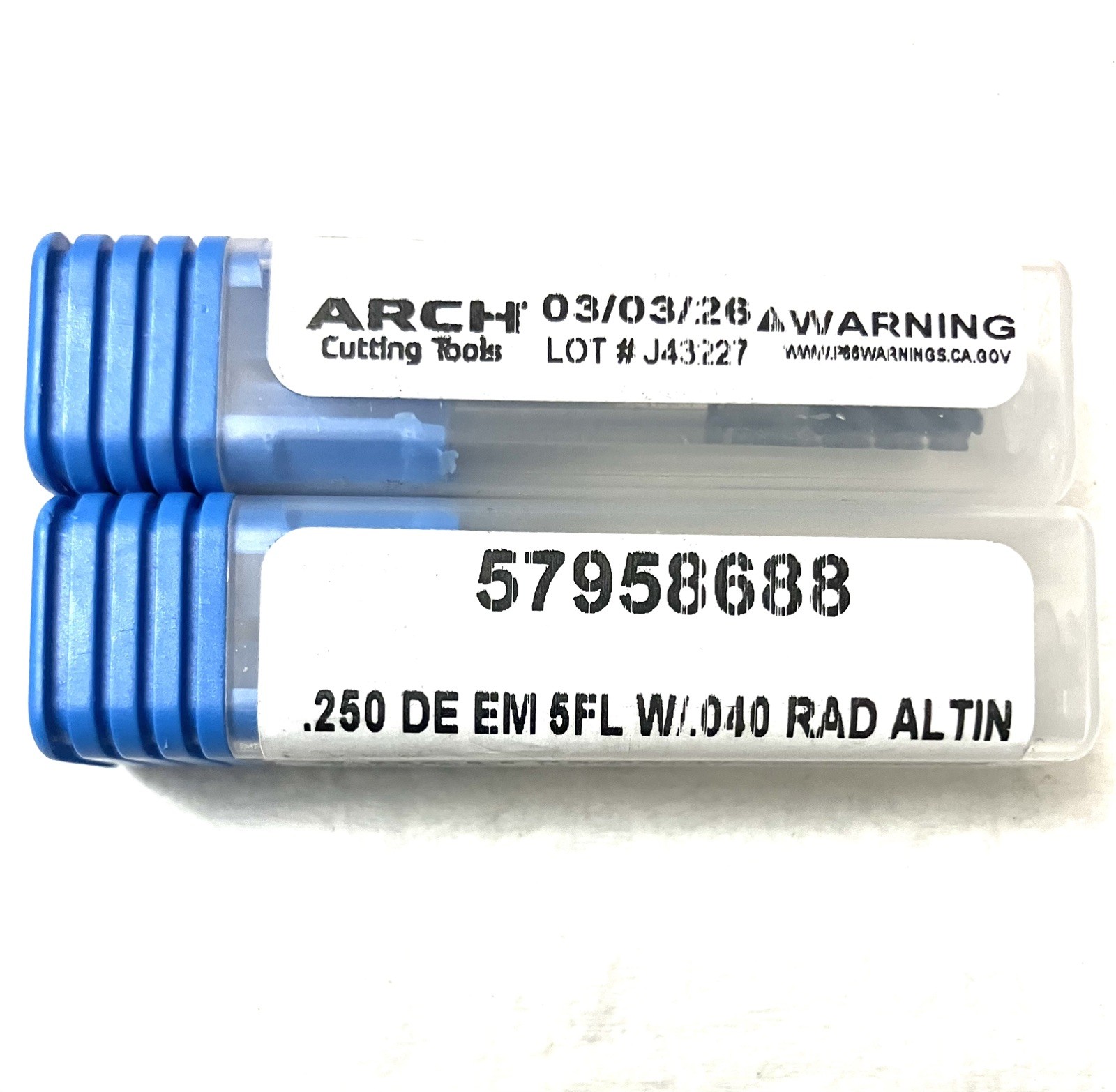 ARCH 1/4″ 5FL Corner Radius End Mill .040R Double End Solid Carbide AlTiN NEW