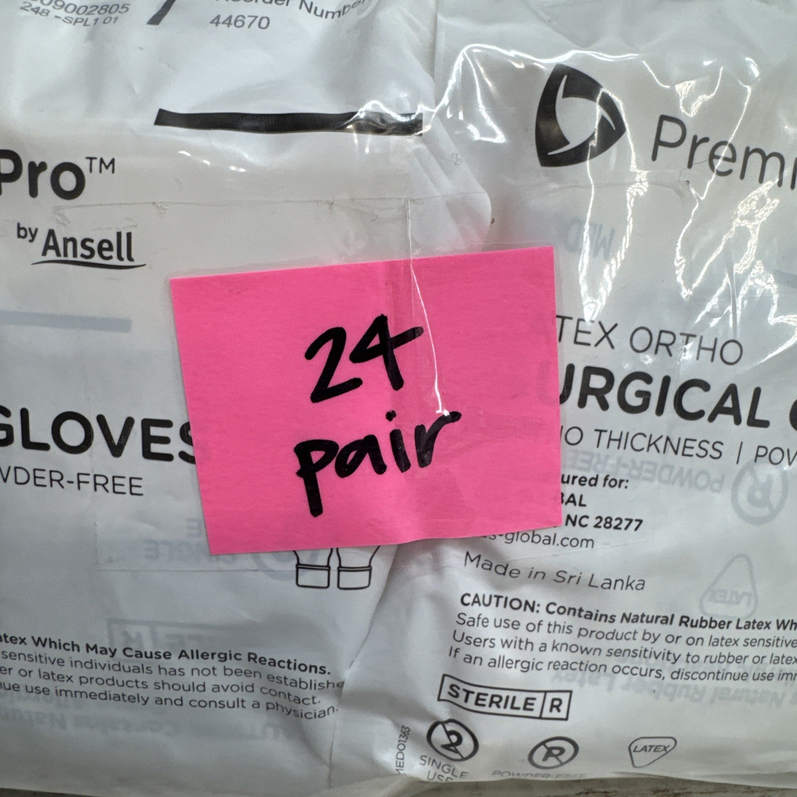 Premier Pro LATEX ORTHO Surgical Gloves Ansell *24 Pair* Size: 7 *See Date*