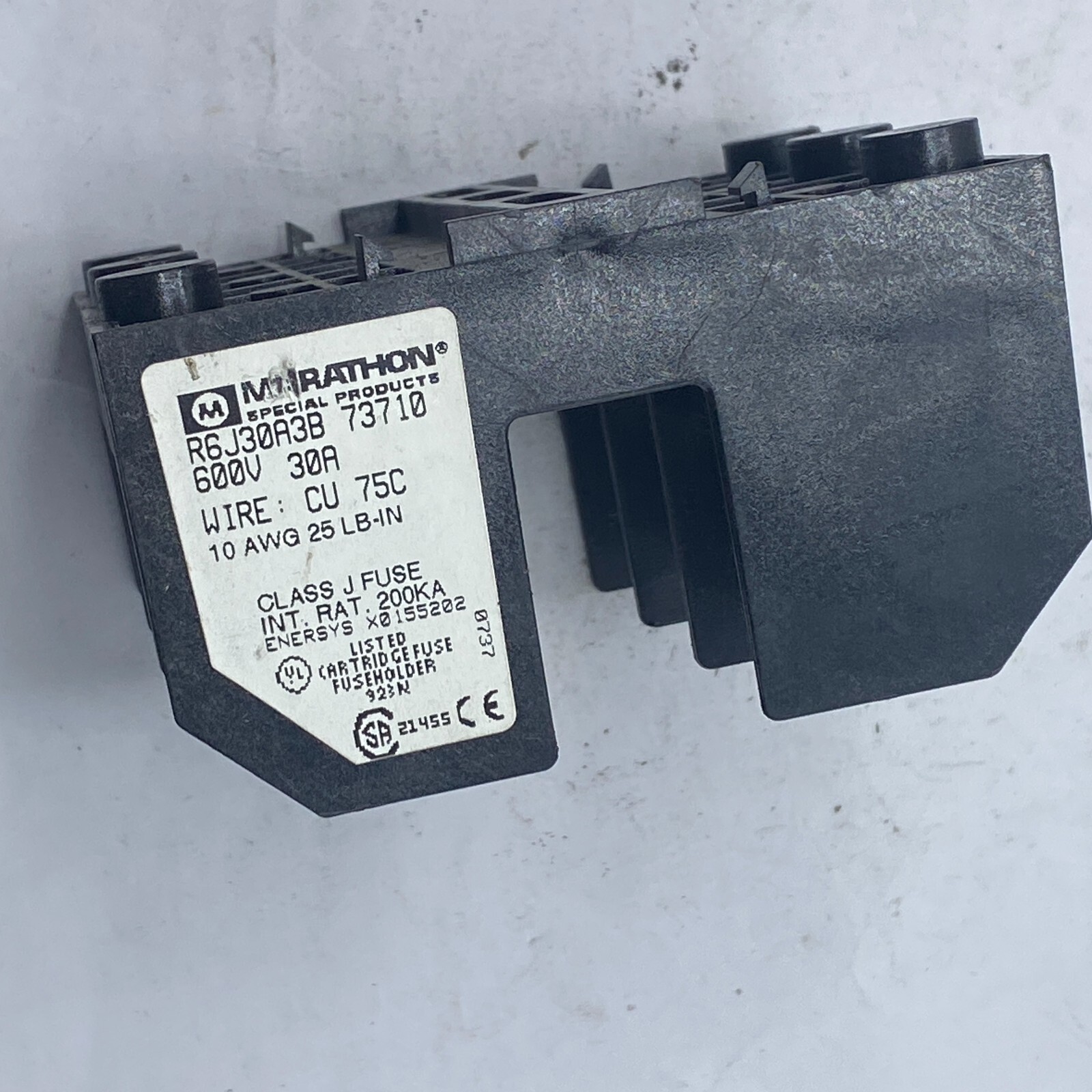 MARATHON R6J30A3B FUSE HOLDER BLOCK 600V 30AMP WIRE CU 75C CLASS J LOT OF 3🔔