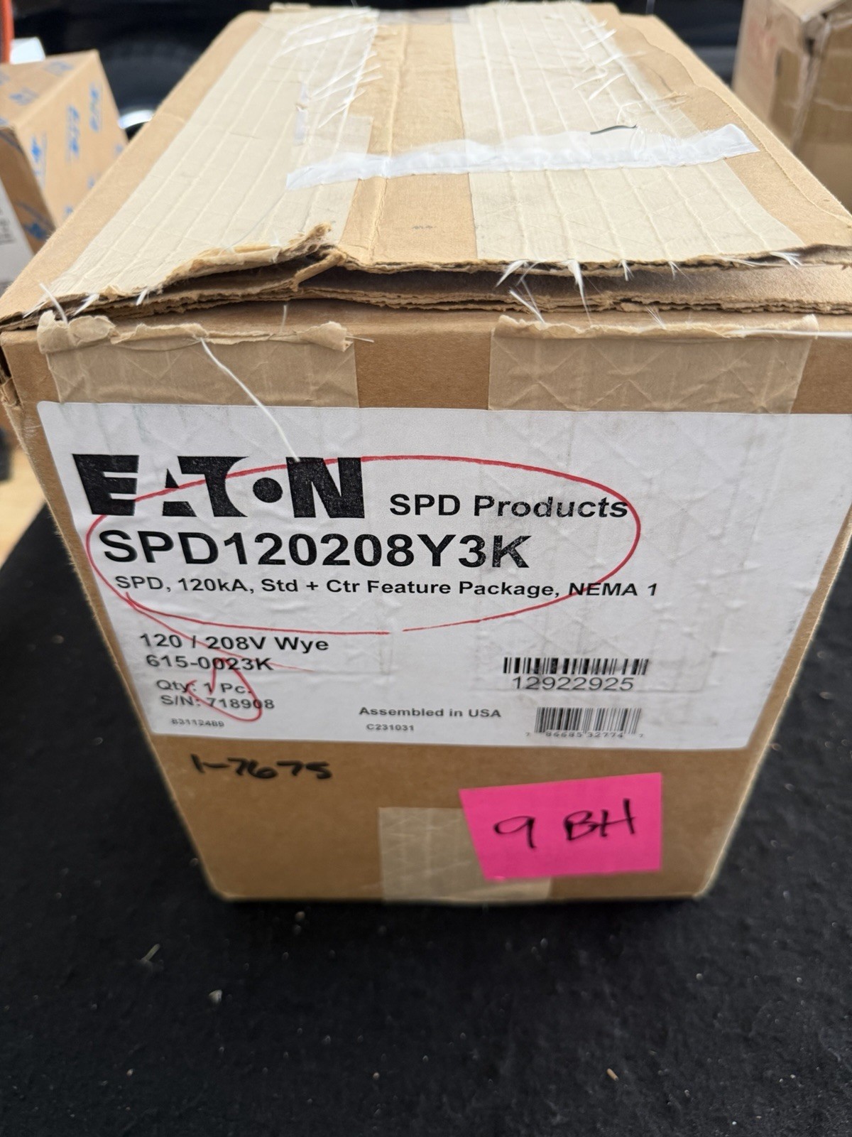 Eaton SPD120208Y3K Surge Protective Device 1P 20A 120 208V NEW IN BOX