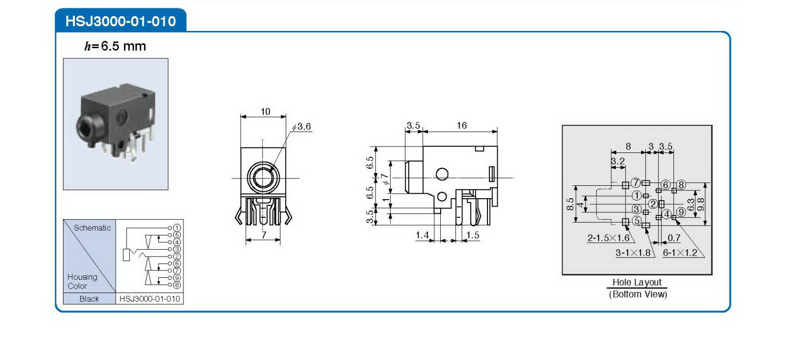10 pcs Hosiden HSJ3000-01-010 3.5mm Miniature Audio Jack PCB Mount