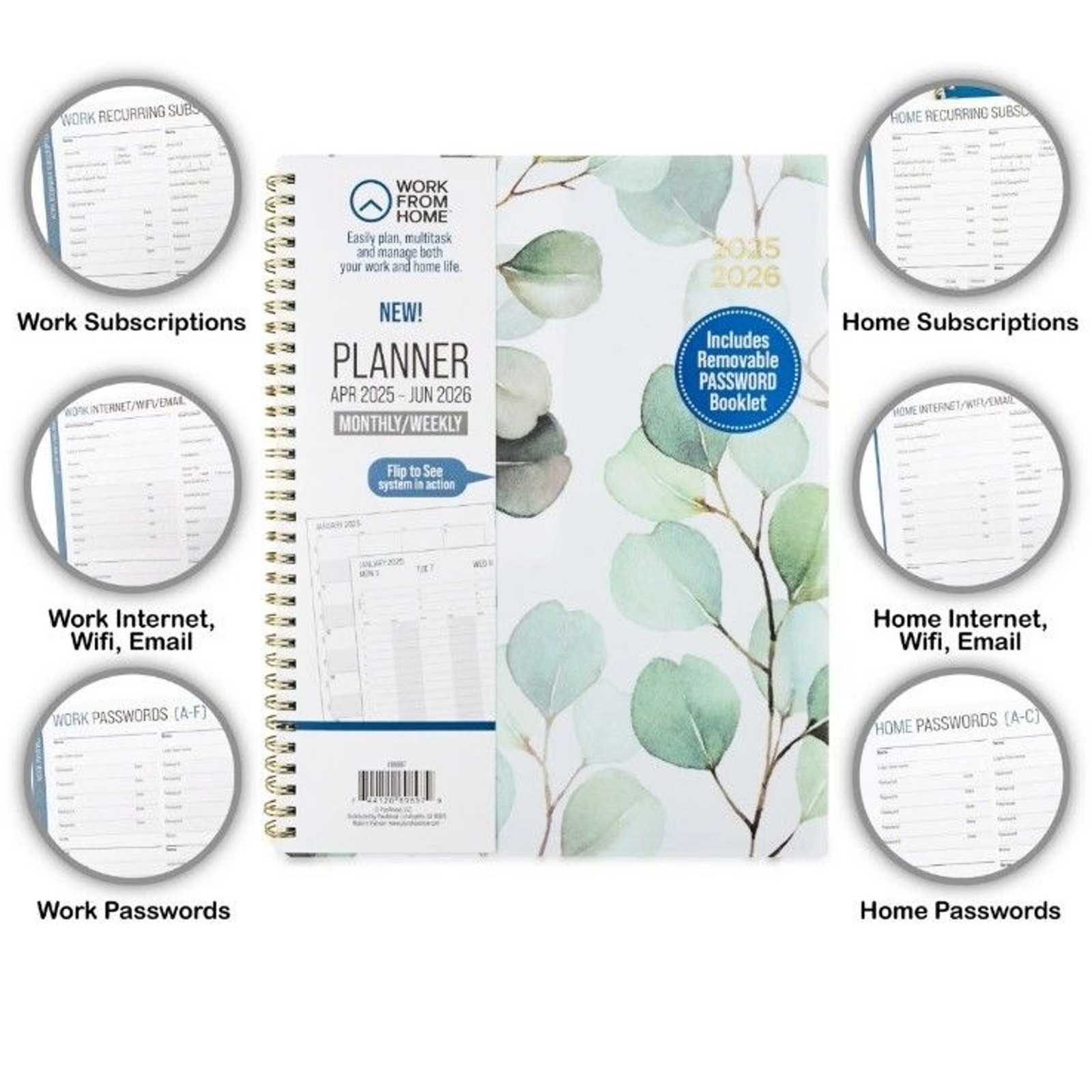 Work from Home Monthly Weekly Large Planner – Green Leaves NWT 9″ X 11″