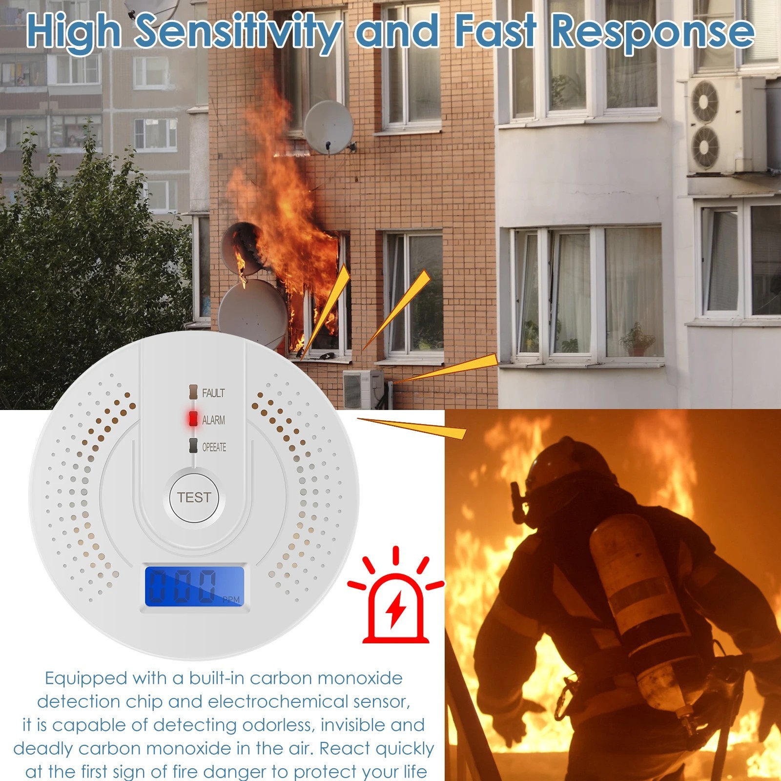 Carbon Monoxide Detector Warning Safety Alarm Sensor LED Digital Battery Powers