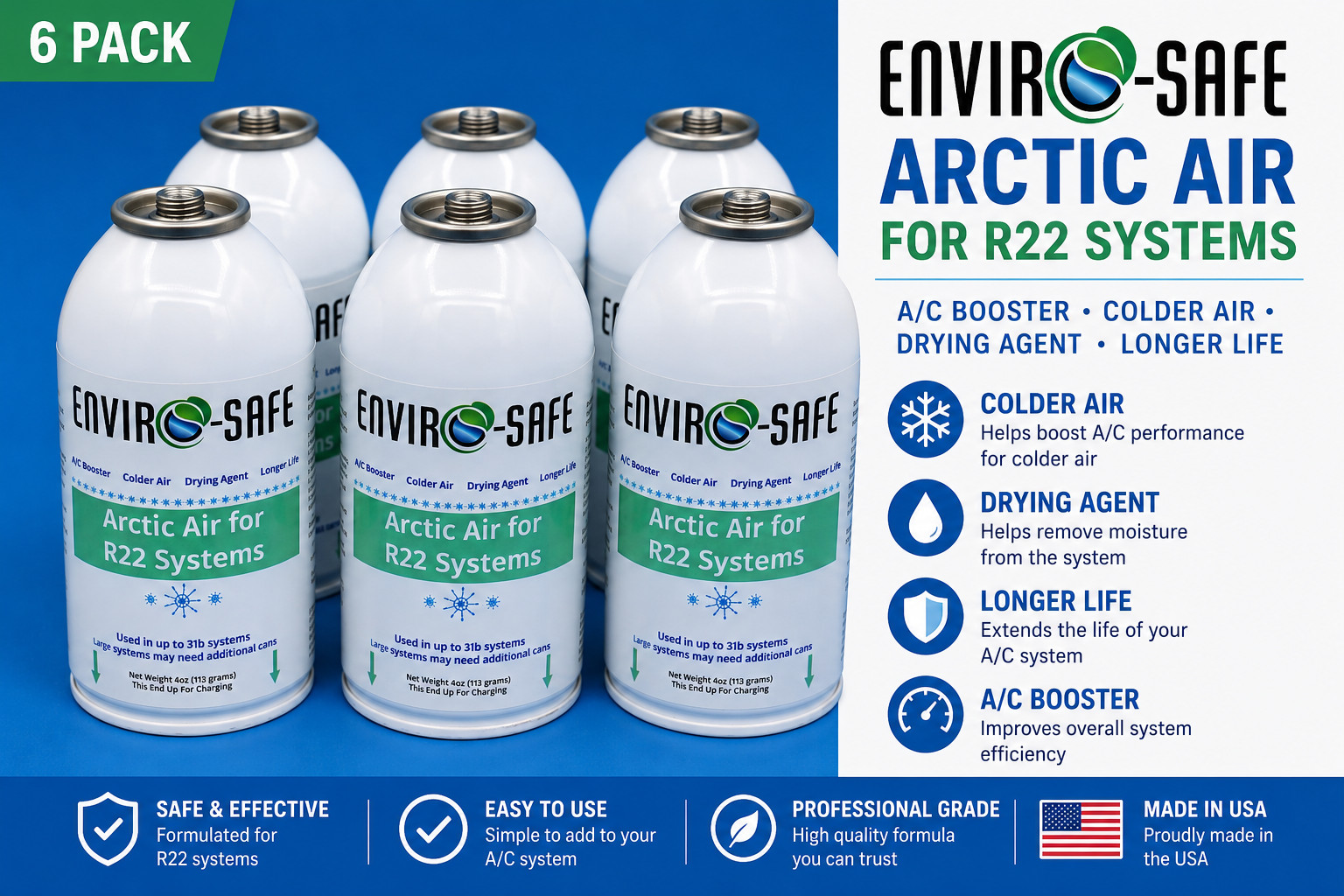 Envirosafe Arctic Air for R22, AC Support, (6) Cans
