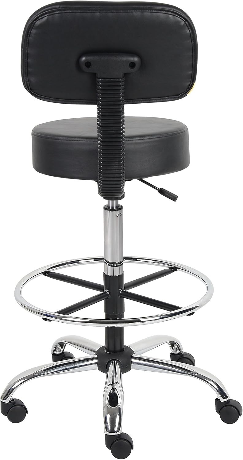 Boss Office Products Be Well Medical Spa Drafting Stool with Back, Black